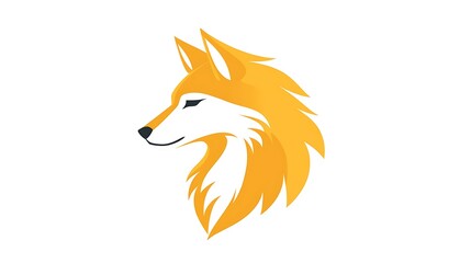 Obraz premium Majestic Golden Wolf Profile Logo on White Background - Vector Illustration with Sleek Design and Rich Gold Coloration
