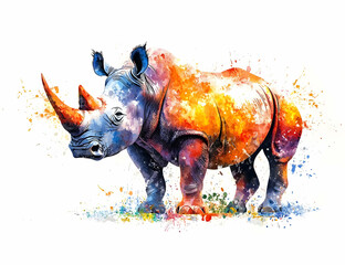 A vibrant and artistic illustration of a rhinoceros, showcasing bold colors and brushstroke textures in a stunning display.