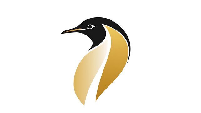 Majestic Golden Penguin Head Logo on White Background - Vector Illustration with Simple Design