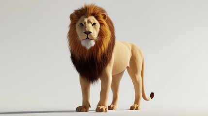 Obraz premium Majestic 3D Render of a Lion Standing Gracefully on White Background - Full Body Shot of King of the Jungle