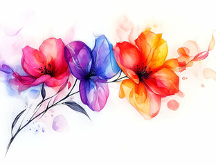 Fototapeta premium A vibrant watercolor illustration of colorful flowers, showcasing beauty and elegance in a delicate floral arrangement.