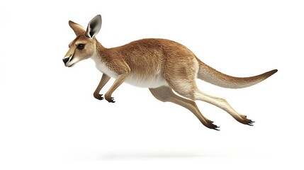 Fototapeta premium Energetic Kangaroo Jumping in 3D Render on White Background - Full Body Shot