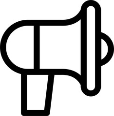 Isolated megaphone in outline icon on white background. Bullhorn, advertisement, marketing, announcement, broadcasting, promotion