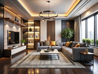 Sophisticated and avant-garde, blending geometric shapes and vibrant colors to evoke a sense of metropolitan sophistication.