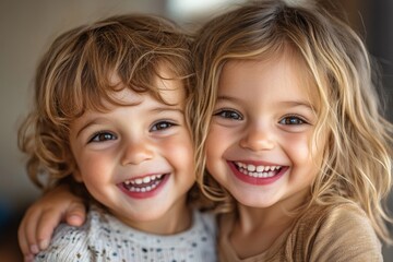 Two siblings playing together and looking excited, Generative AI