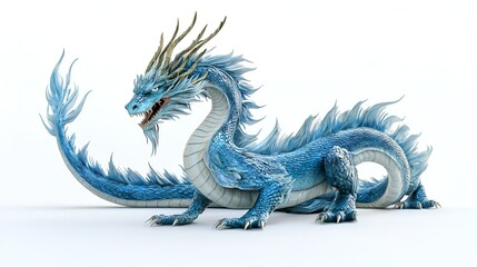Obraz premium Azure Blue Dragon with Majestic Elegance, Isolated on White Background