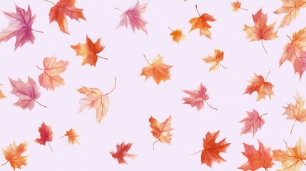 A pattern of colorful autumn leaves scattered on a light background.