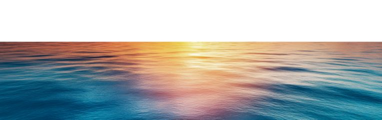 Serene sunset over calm ocean waters at dusk, cut out - stock png.