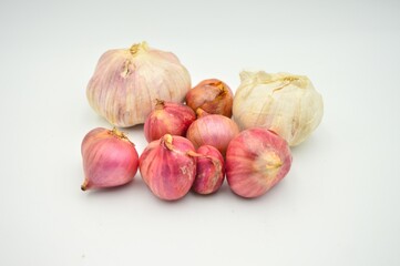 Garlic and onions isolated on a white background