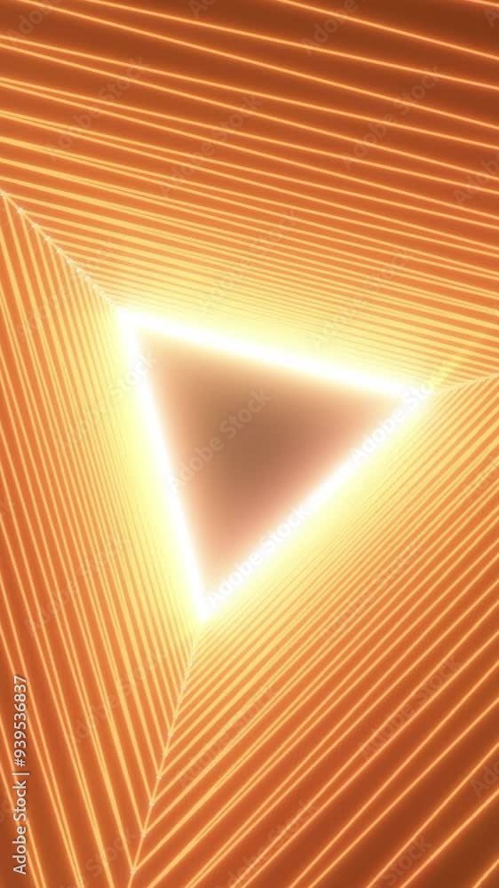 Poster glowing 3d tunnel of triangles with flashing. motion. space tunnel of glowing triangles. triangular 