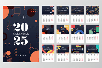calendar 2025 mockup vector abstract geometrics style