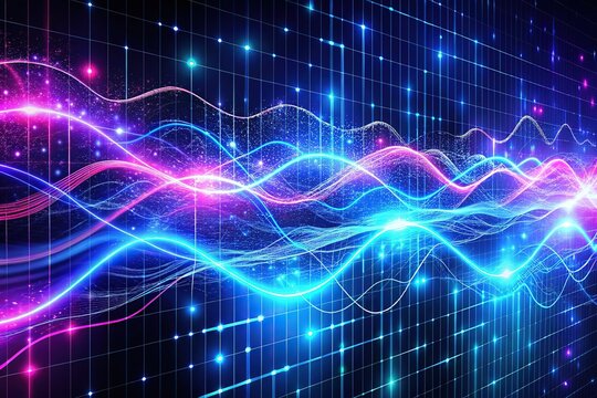 Technicolor flashes illuminate data streams, blue and purple hues dancing across the screen as electrical pulses forge a futuristic tapestry of information.