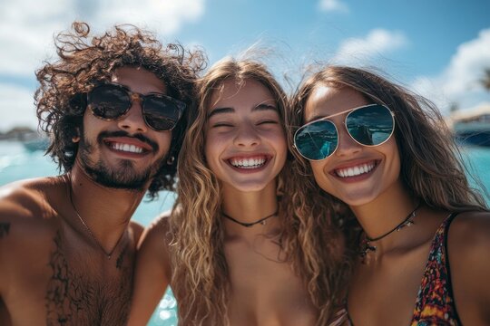 Three friends in frot of a sea, Generative AI