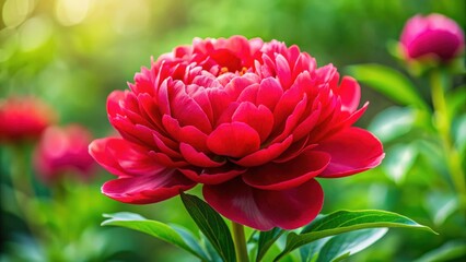 Closeup of a beautiful red peony Coral Magic flower with a blurred background, peony, Coral Magic, flower, red, beautiful, closeup