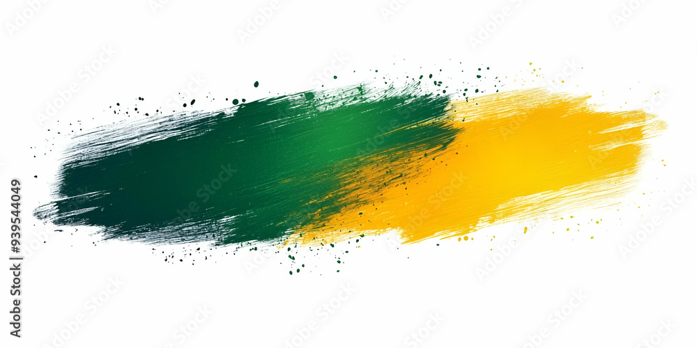 Poster dynamic brush strokes in green and yellow create a vibrant abstract background for artistic designs 