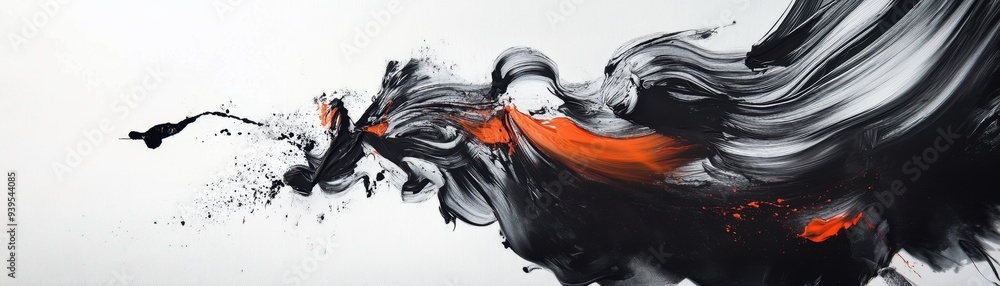 Aufkleber abstract black and orange paint brush strokes creating a dynamic and fluid composition. the image sh