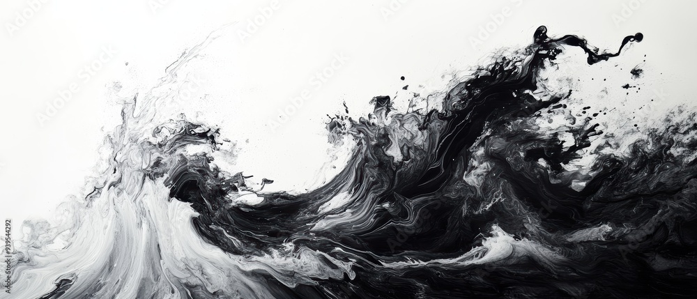 Aufkleber black and white abstract fluid waves with swirling patterns and flowing motion. the image creates a 