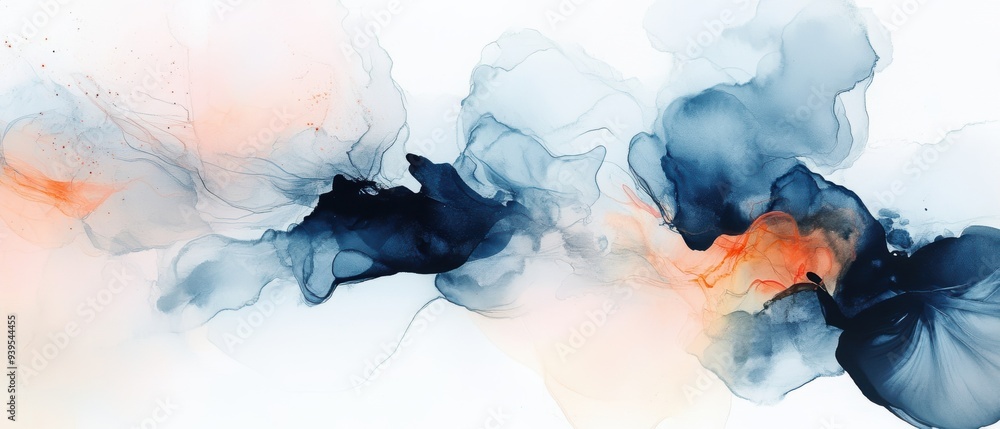 Aufkleber soft blue and orange fluid ink art with delicate blending and flowing forms. the abstract compositio