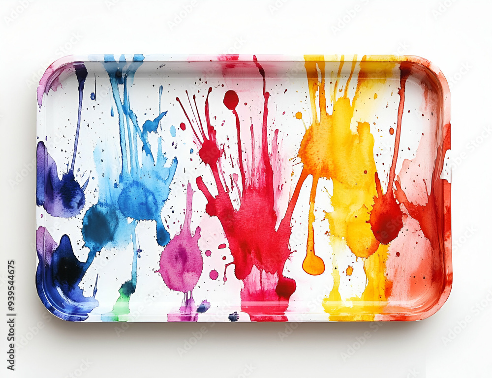 Poster vibrant splash of colors on a tray creates an artistic and dynamic visual perfect for creative proje