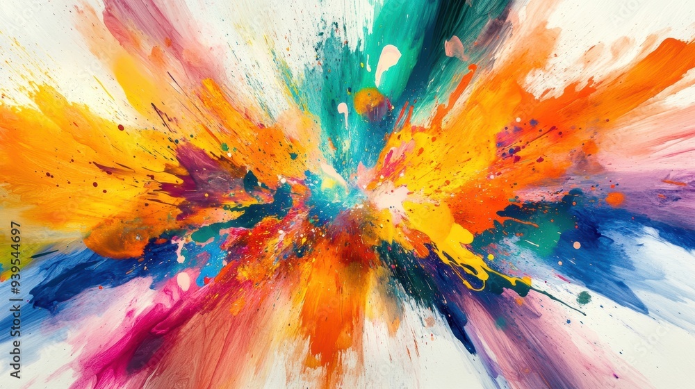 Poster colorful paint explosion abstract art featuring vibrant splashes of various hues. the dynamic compos