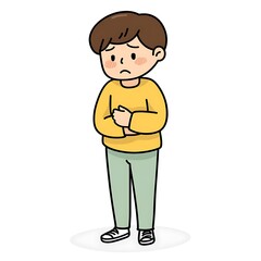 Unwell Cartoon Character with Nausea Holding Stomach on White Background
