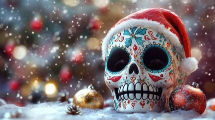Sugar Skull Christmas. Festive and Cheerful 3D Rendered Calavera with Holiday Twist