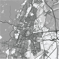 Obraz premium Map of Haarlem in Netherlands in grayscale. Contains layered vector with roads water, parks, etc.