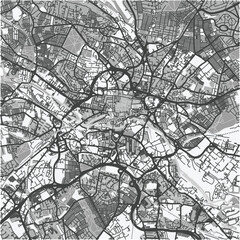 Obraz premium Map of Leeds in United Kingdom in grayscale. Contains layered vector with roads water, parks, etc.