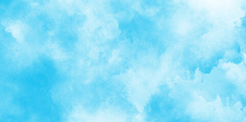 Obraz premium Sky blue Aquarelle paint paper textured canvas element, soft and lovely sky blue watercolor background with clouds, Sky clouds with brush painted blue watercolor texture, small and large clouds.