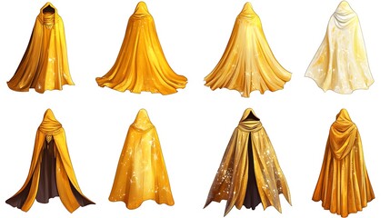Celestial Gold Cloak Clipart Set Mystical Cosmic Design on White Background