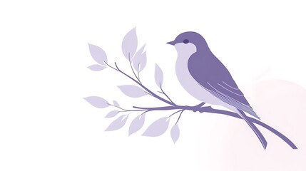 Elegant Bird Logo Vector Illustration on Branch - Purple and White Color Scheme | Clean Lines Design