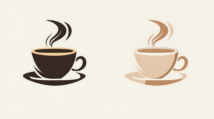 Stylish Coffee Cup Logo Vector with Smooth Lines in Brown and Cream - No Background