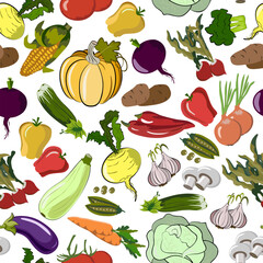 Seamless pattern with colored vegetables.Colored vegetables on a white background in a pattern.