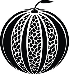 Cantaloupe fruit silhouette illustration black and white