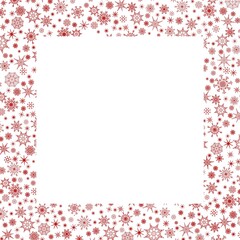 Hand drawn red Christmas frames design set snowflakes doodle style drawing. White background.