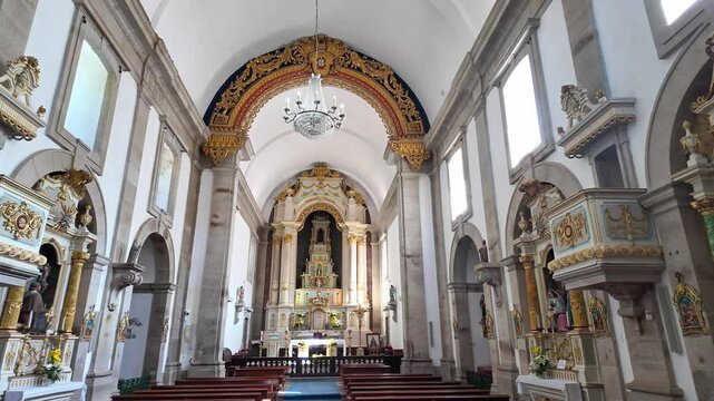 Interior of the church at Santuario de Nossa Senhora da Peneda in Portugal, A beautiful old church situated deep in valley of the mountains of northern Portugal.