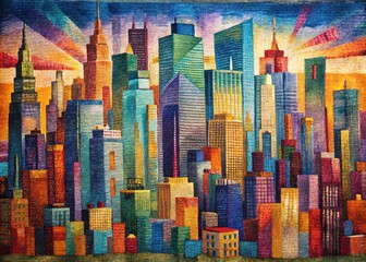 Vibrant hues and geometric shapes blend together in a harmonious tapestry, evoking an ethereal atmosphere with soft edges and a soothing color palette.