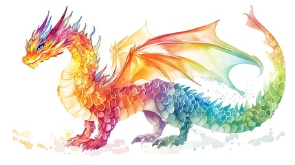 Playful Dragon Illustration in Watercolor Style on White Background