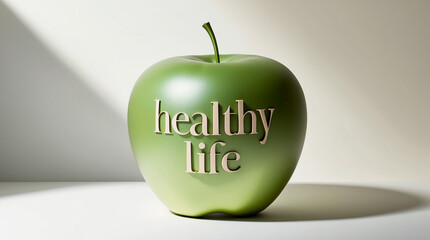 green apple with "healthy life" text in white letters illustration 16:9