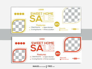 Home for sale real estate facebook cover and web banner template, social media post for real estate business