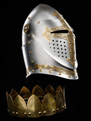 Medieval armor protection. Knight helm.