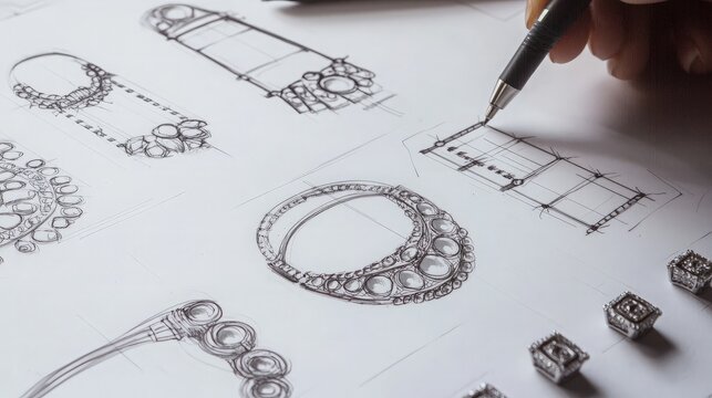 Jewelry Design Sketches on Paper - Powered by Adobe