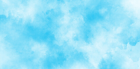 Sky blue Aquarelle paint paper textured canvas element, soft and lovely sky blue watercolor background with clouds, Sky clouds with brush painted blue watercolor texture, small and large clouds.