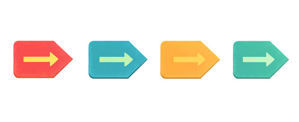 Set of Right Arrow labels with blue, yellow,red 