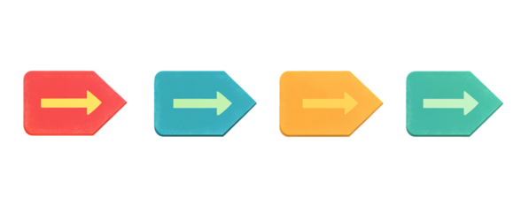 Set of Right Arrow labels with blue, yellow,red