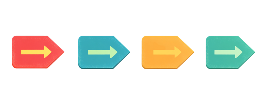 Set of Right Arrow labels with blue, yellow,red  - Powered by Adobe