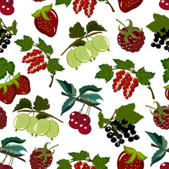 Seamless pattern with colored berries.Colored berries in a pattern on a white background.