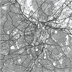 Fototapeta premium Map of Sheffield in United Kingdom in grayscale. Contains layered vector with roads water, parks, etc.