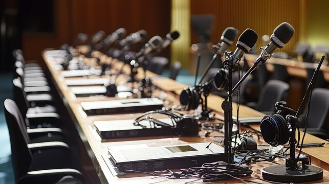 Conference Room with Microphones Setup