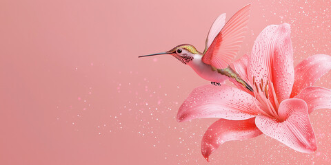 Hummingbird and Pink Lily: A Delicate Dance of Nature